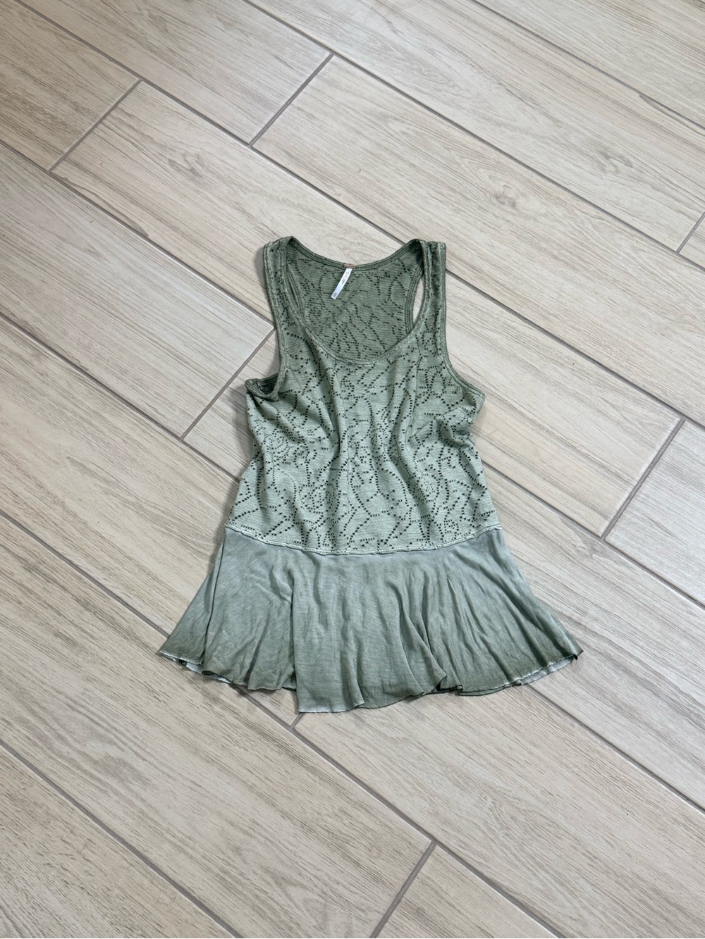 Free People Size XS Sage Green Lace Peplum Tank Boho Fairy Grunge Top